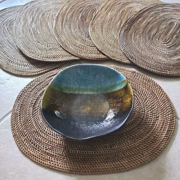 Set (6) Vintage BOHO Style OVAL Wicker Hand-Woven Straw Placemats 15.5 X 11